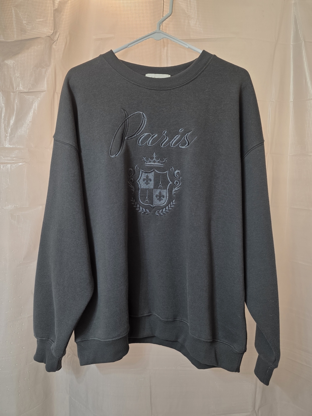 Paris Embroidered Crewneck Sweatshirt - Charcoal